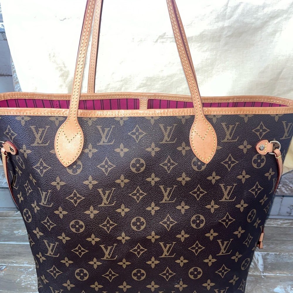 Louis Vuitton Neverfull Pivione Pink Brown Monogram Tote Bag